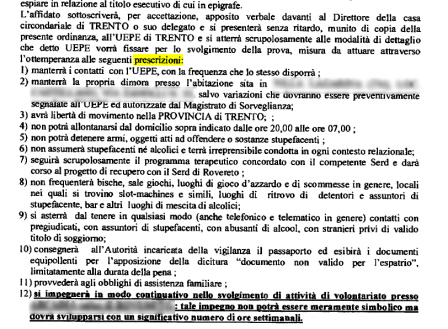 prescrizioni per affidamento in prova ai servizi sociali 